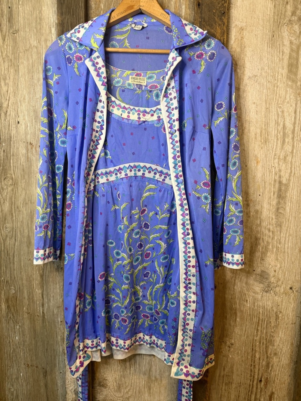 VTG 60s Emilio Pucci Floral Slip Dress and Robe Set Made In USA: Size S